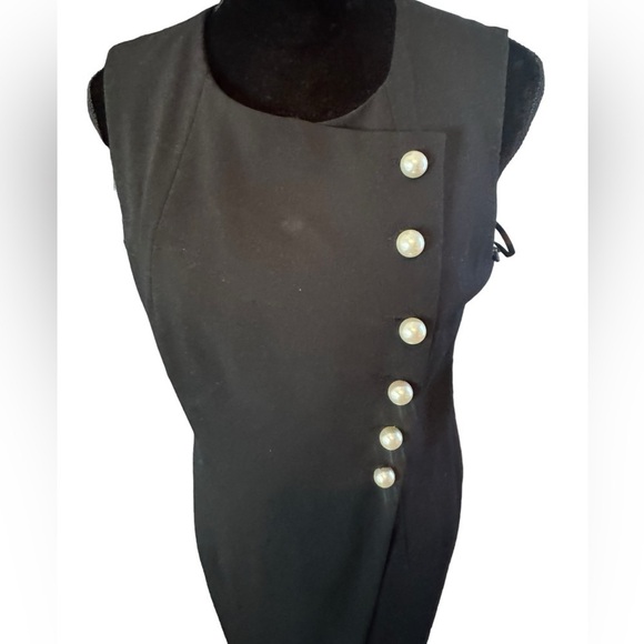 Calvin Klein black sleeveless lined dress with large pearl buttons sz 10 NWT - Picture 2 of 8